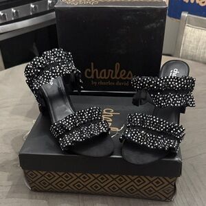 Charles David Black Sandals with White Dots